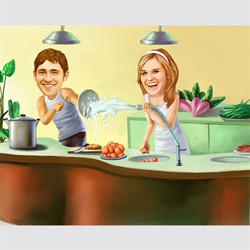 Kitchen Fun Couple Caricature from Photos,by myDaVinci - myDaVinci